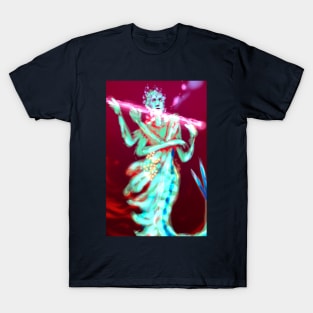 Fairy flute mermaid faerie shrimp multi arm goddess flautist glowing fantasy T-Shirt